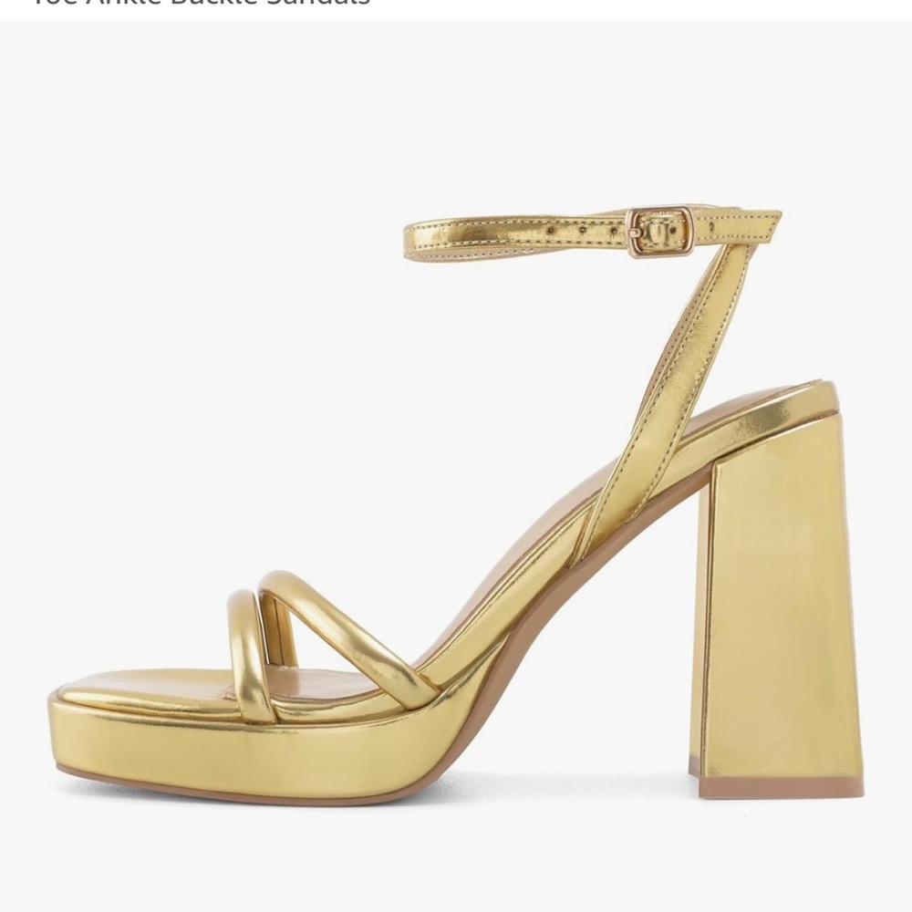 Gold Ankle Strap Block Heel Sandals